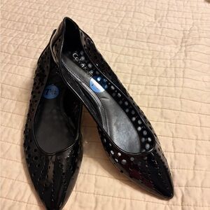 NEW Calvin Klein Black Patent Perforated Flats | Size 7.5